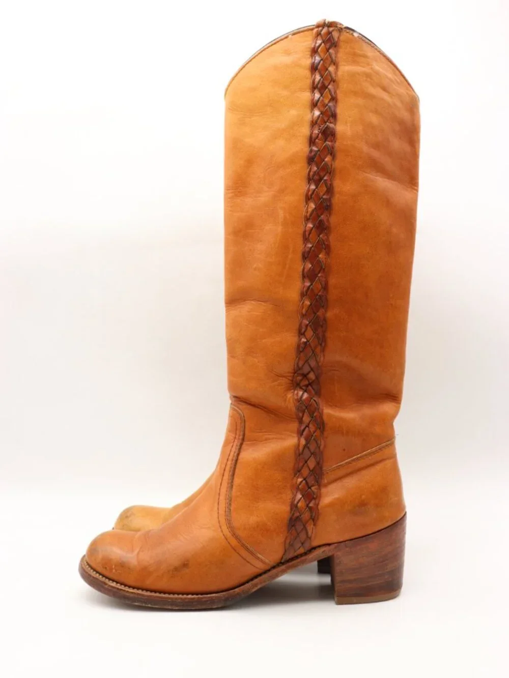 Frye Vintage Braided Women's Size 8.5 B Brown Leather Boots Made in USA - Picture 4 of 15